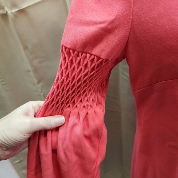 Phoebe Couture by Kay Unger Coral Smocked Designer Shift Dress Size 6 - Picture 6 of 14